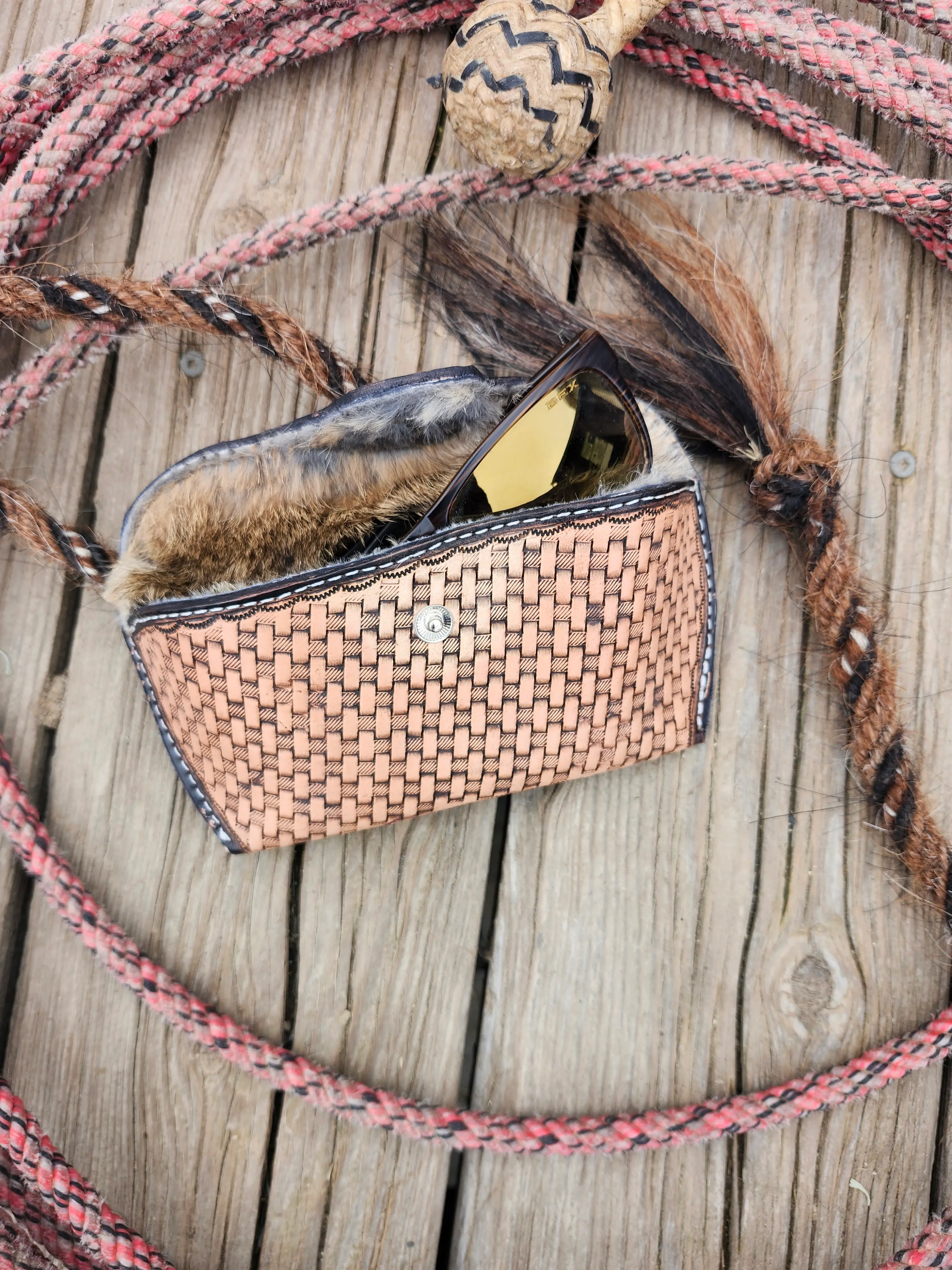 Handtooled leather glasses case: scratch proof