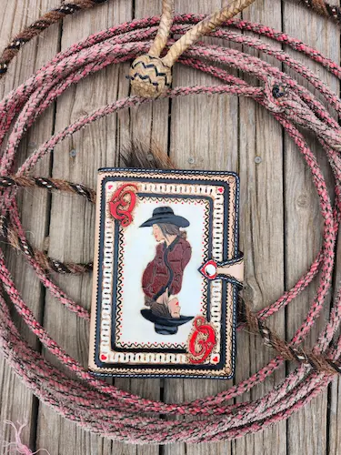 Handtooled leather queen of hearts pocket book